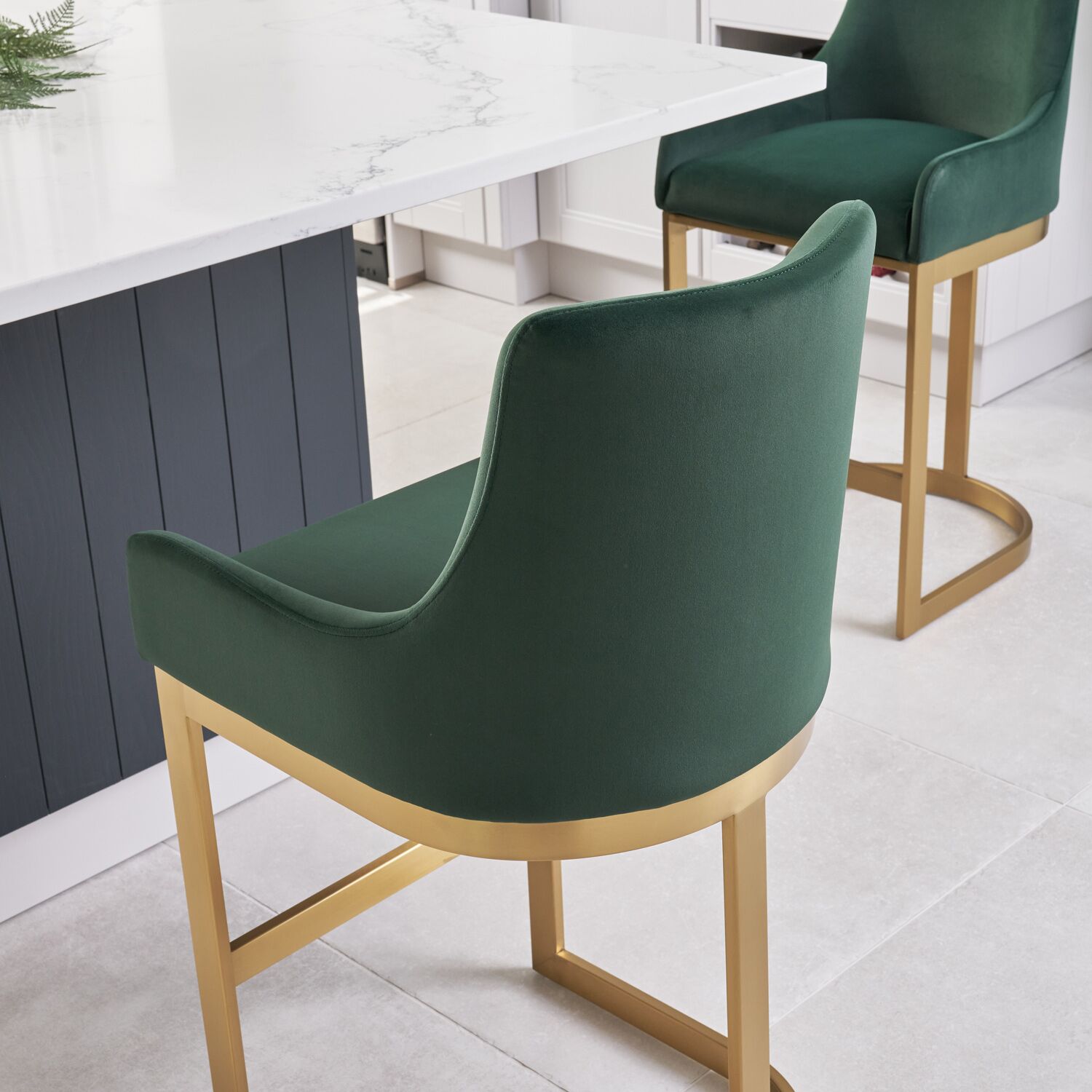 Clara Green Velvet Upholstered Counter Kitchen Stool with Gold Steel Frame - Image 4