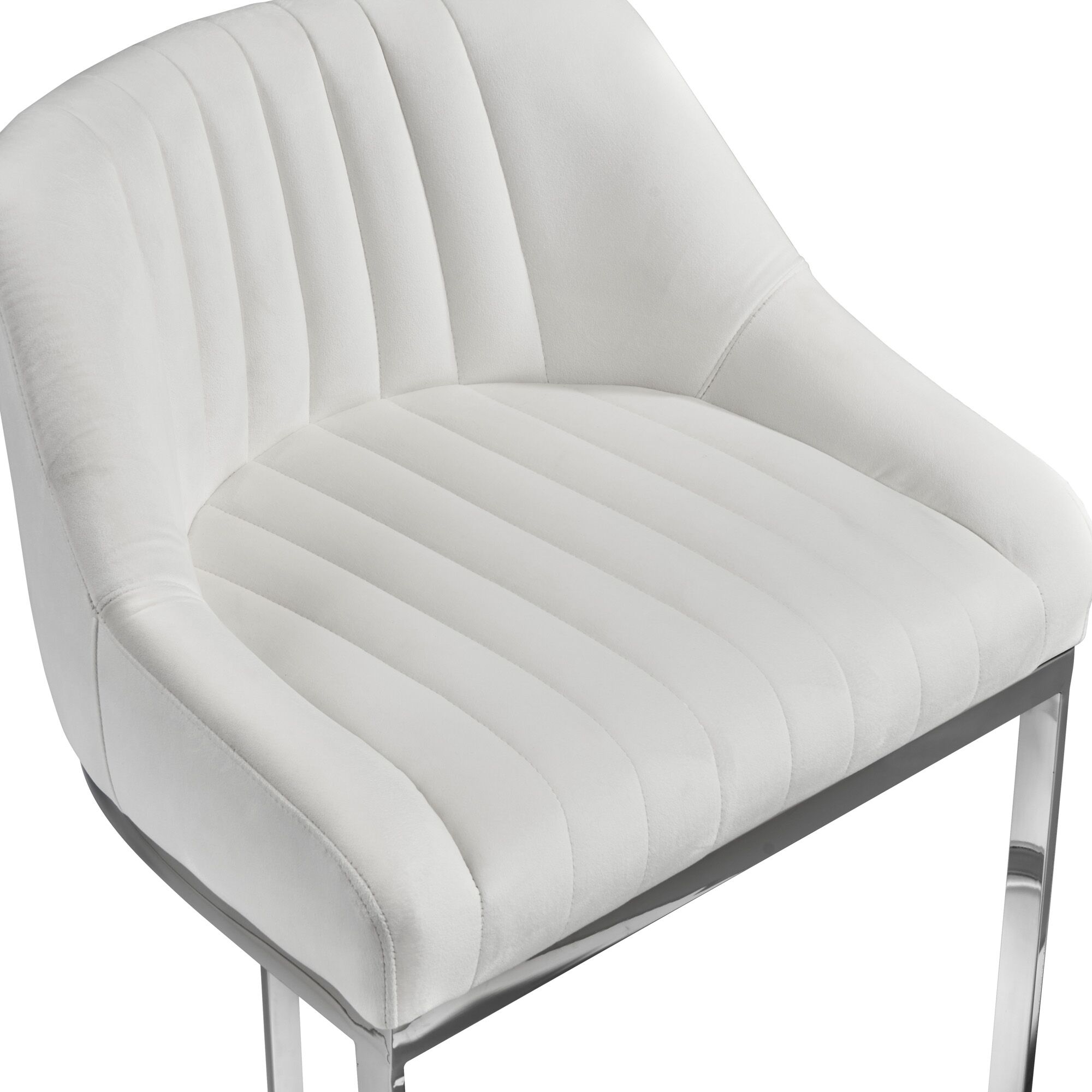 Barcelona White Velvet Bar Stool with a Stainless Steel Frame - Image 8