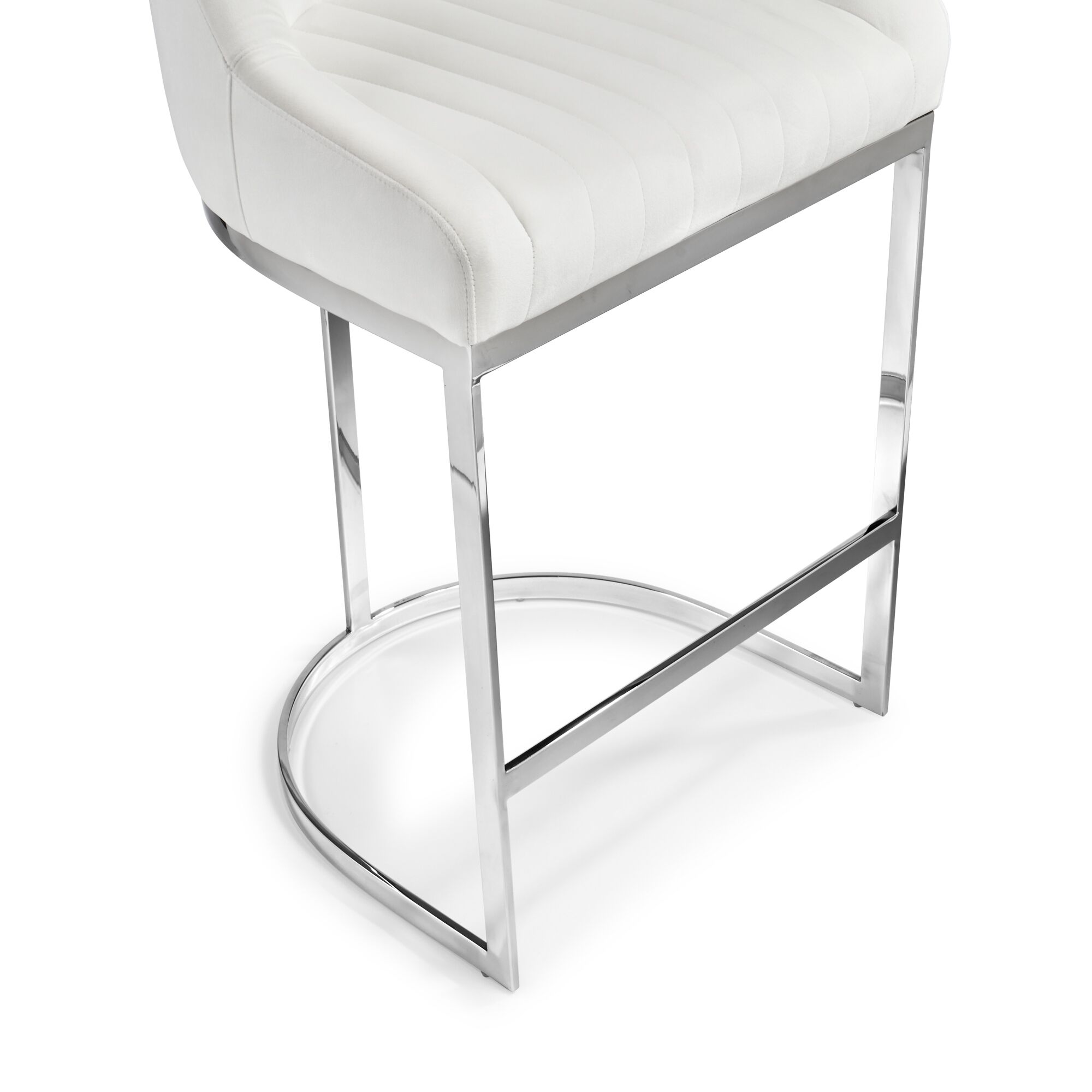 Barcelona White Velvet Bar Stool with a Stainless Steel Frame - Image 7