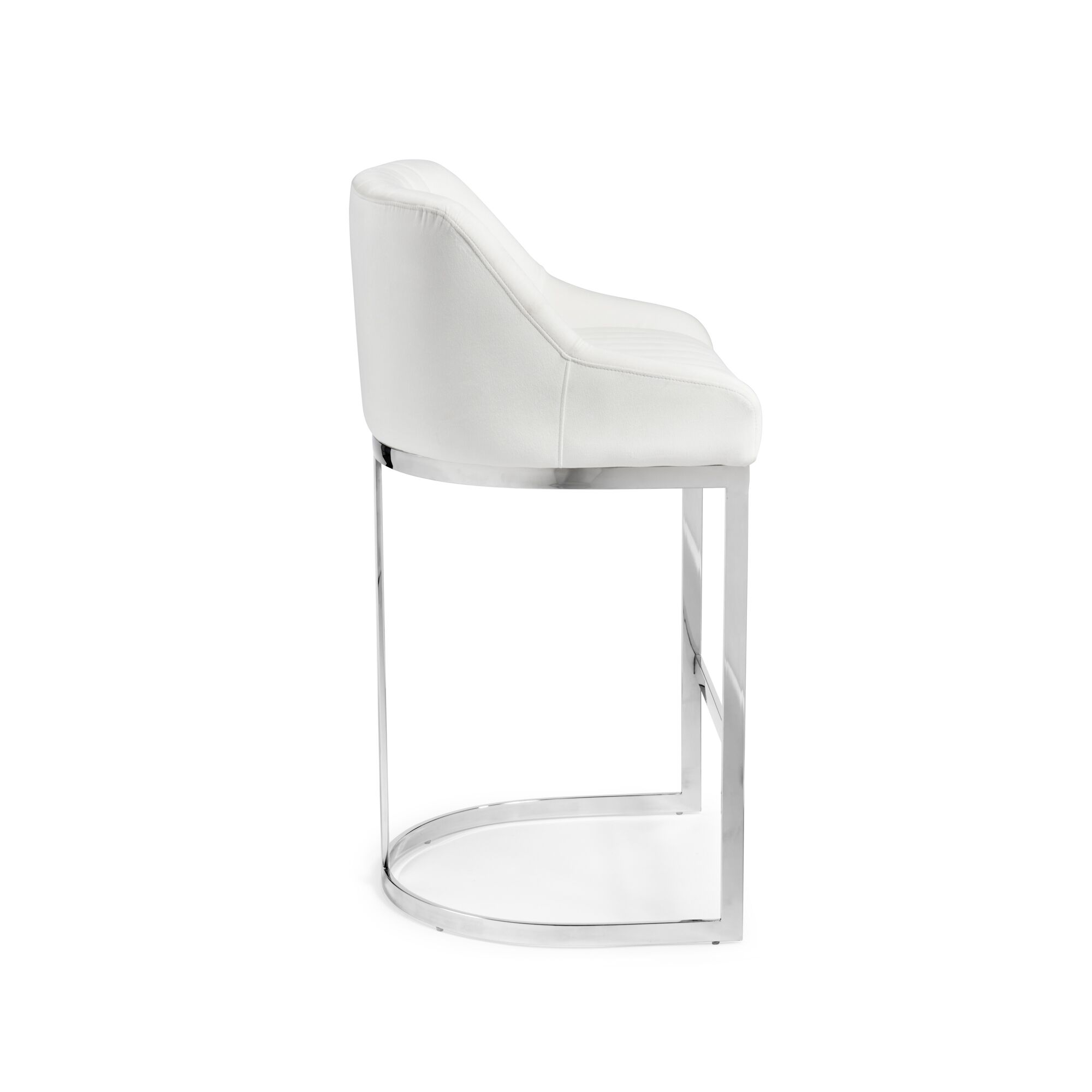 Barcelona White Velvet Bar Stool with a Stainless Steel Frame - Image 5