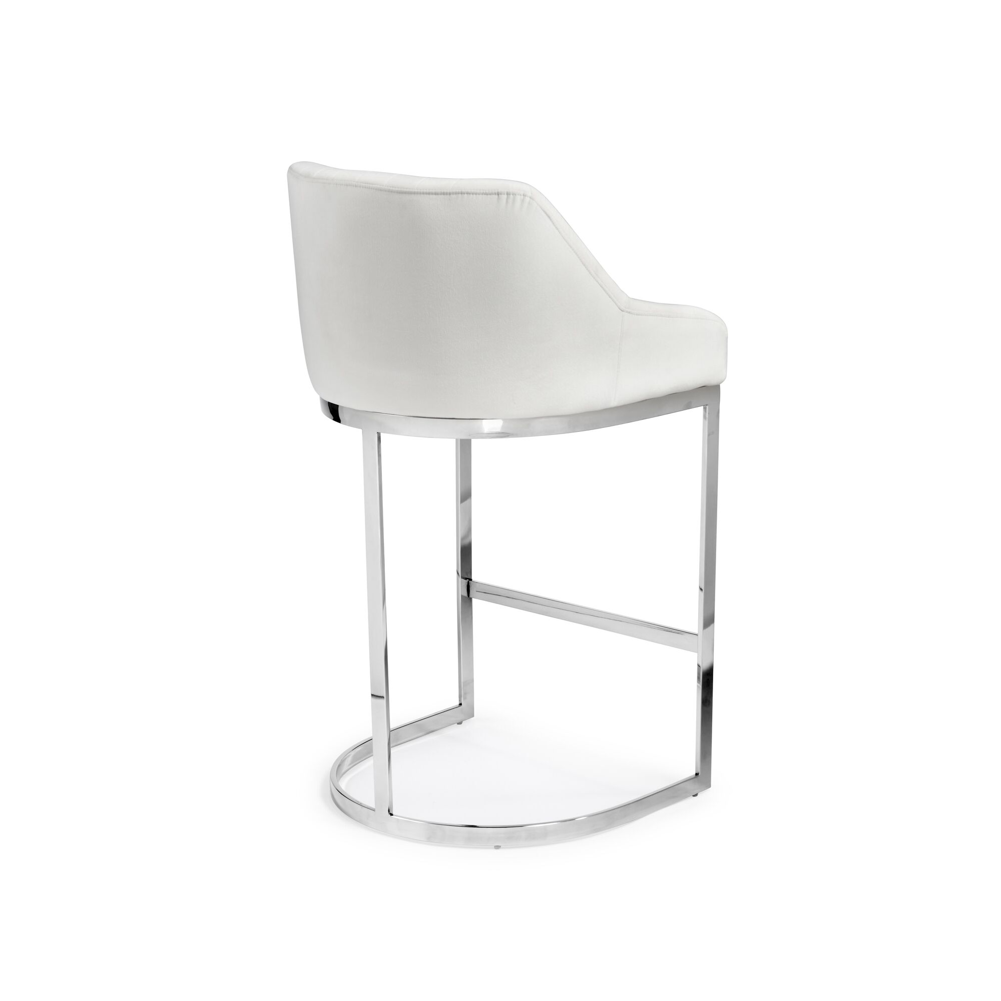 Barcelona White Velvet Bar Stool with a Stainless Steel Frame - Image 6