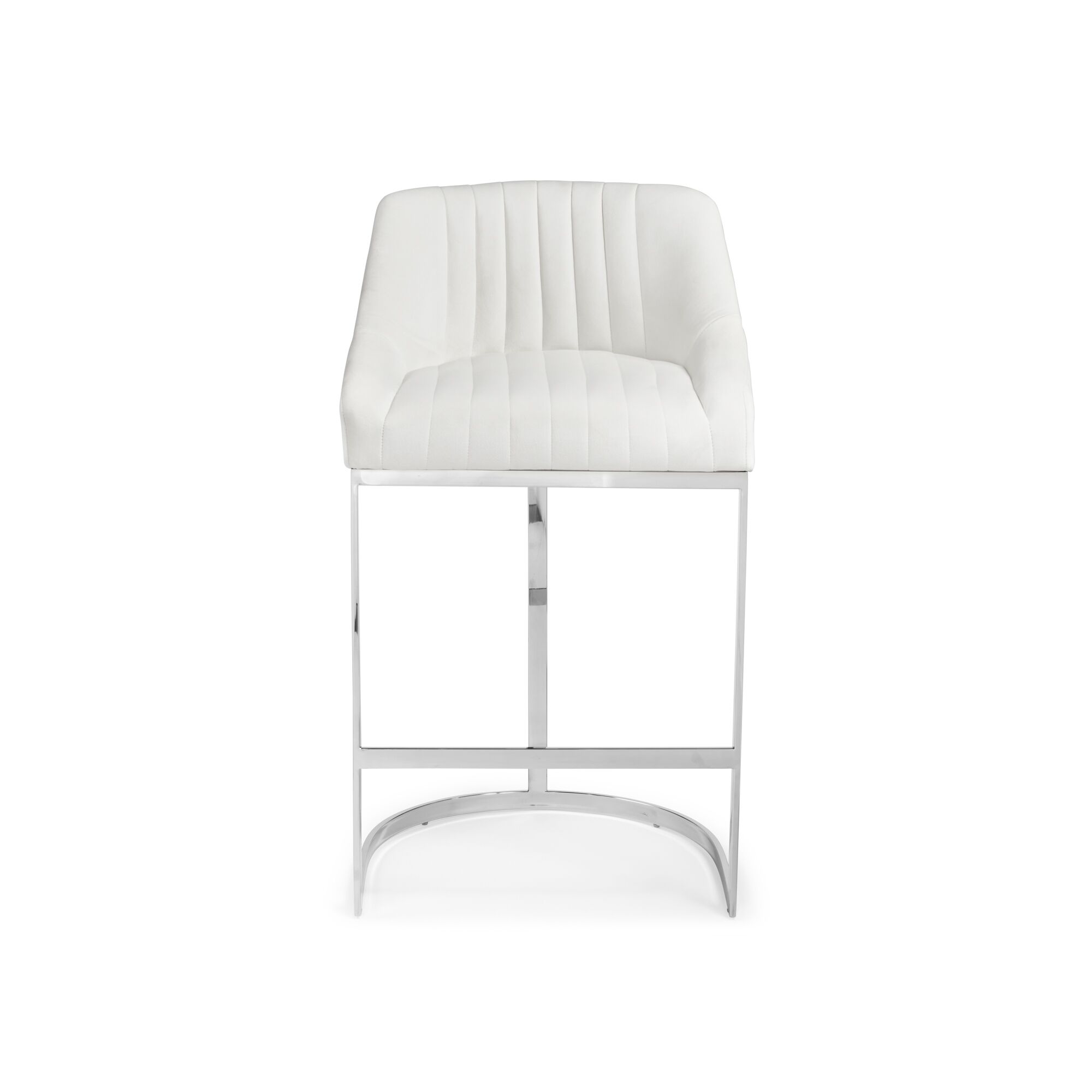 Barcelona White Velvet Bar Stool with a Stainless Steel Frame - Image 4