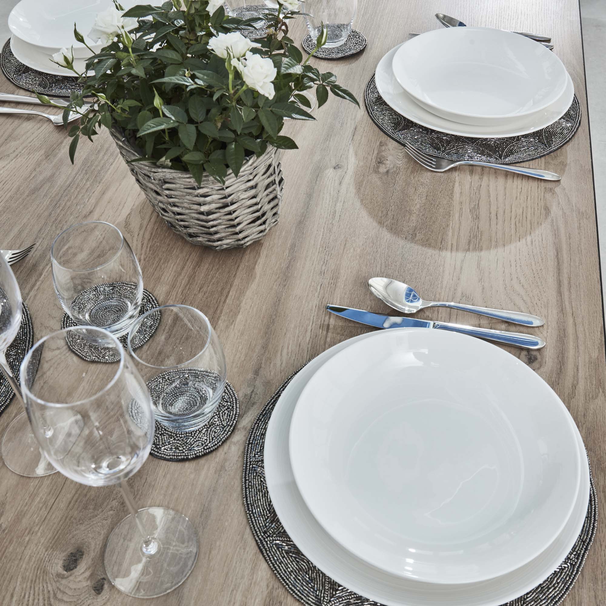 Bellagio 90cm Square Natural Oak Melamine Dining Table Set with 4x Leon Tan Dining Chairs - Image 6