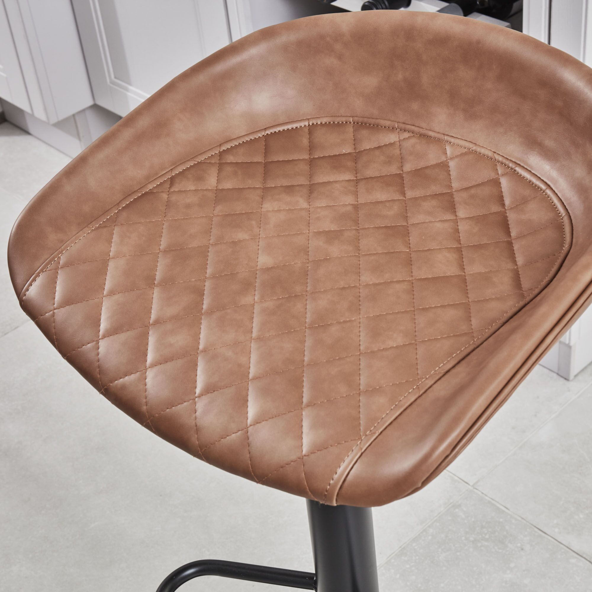 (Set of 2) Mateo Faux Tan Brown Leather Kitchen Stool - Image 5