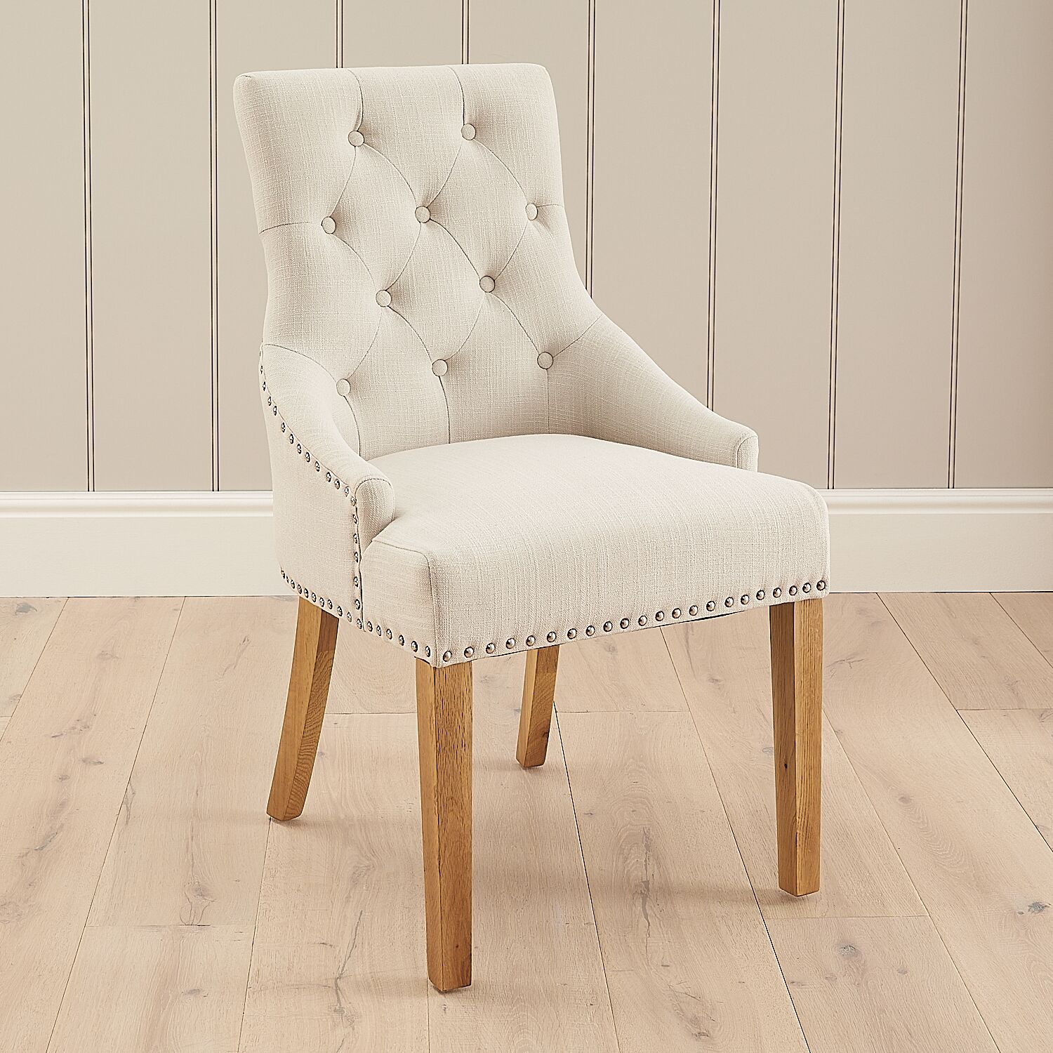Chelsea Oak Scoop Back Linen Upholstered Dining Chair - Second
