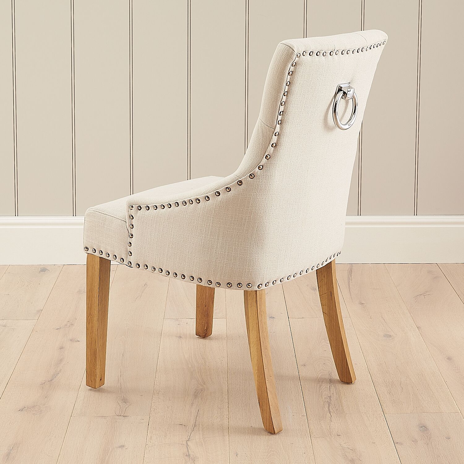 Chelsea Oak Scoop Back Linen Upholstered Dining Chair - Second - Image 3