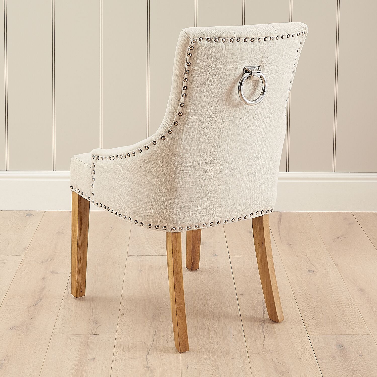 Chelsea Oak Scoop Back Linen Upholstered Dining Chair - Second - Image 2