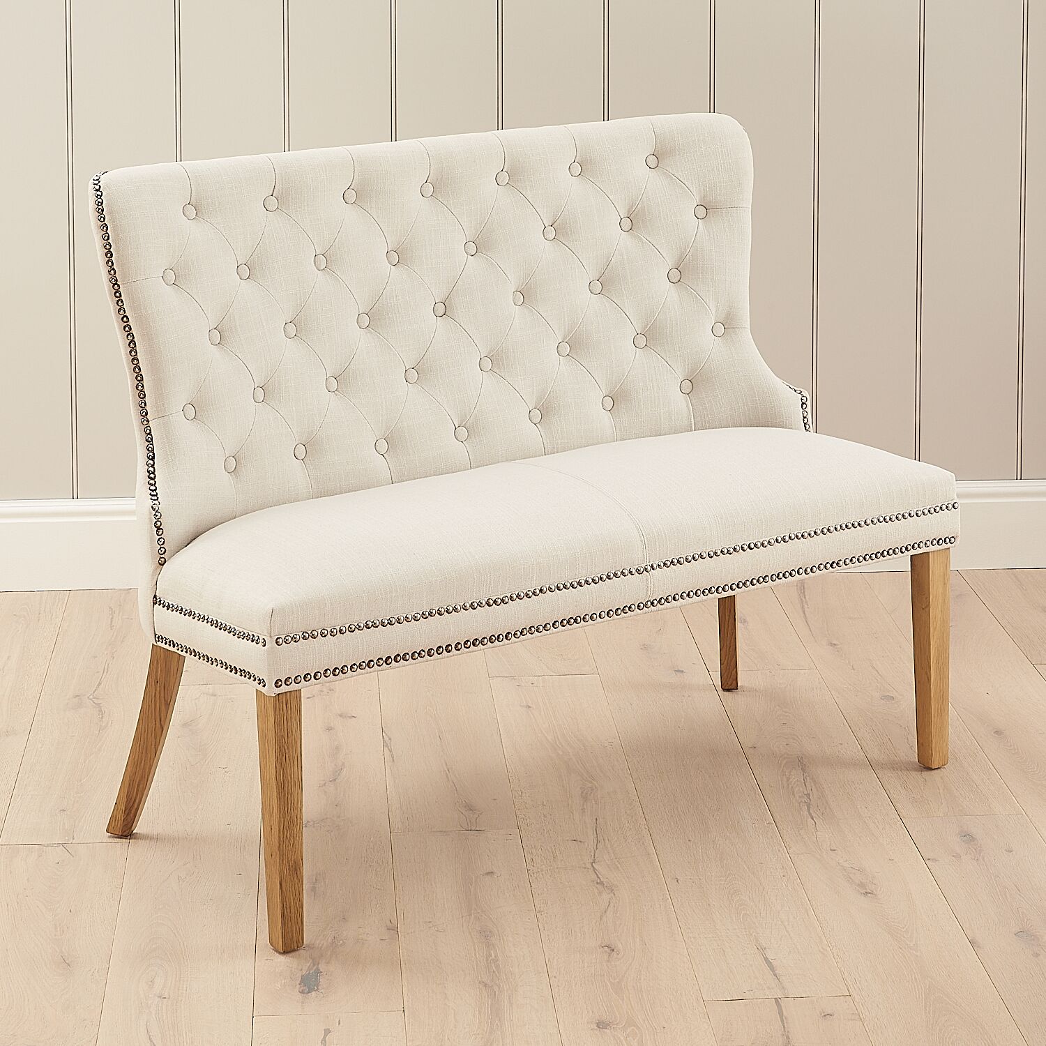 3 Seater Natural Linen Upholstered Dining Bench - Second