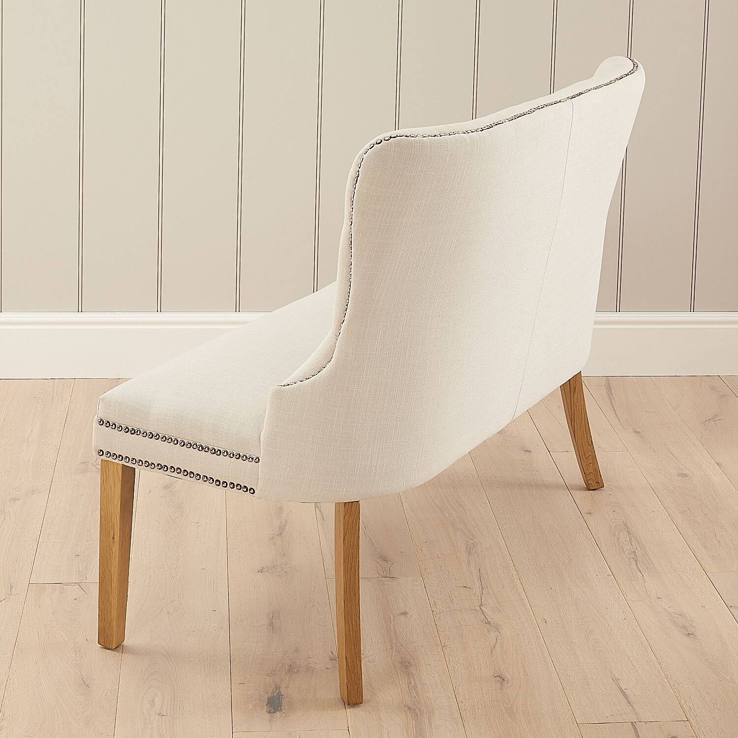 3 Seater Natural Linen Upholstered Dining Bench - Second - Image 3
