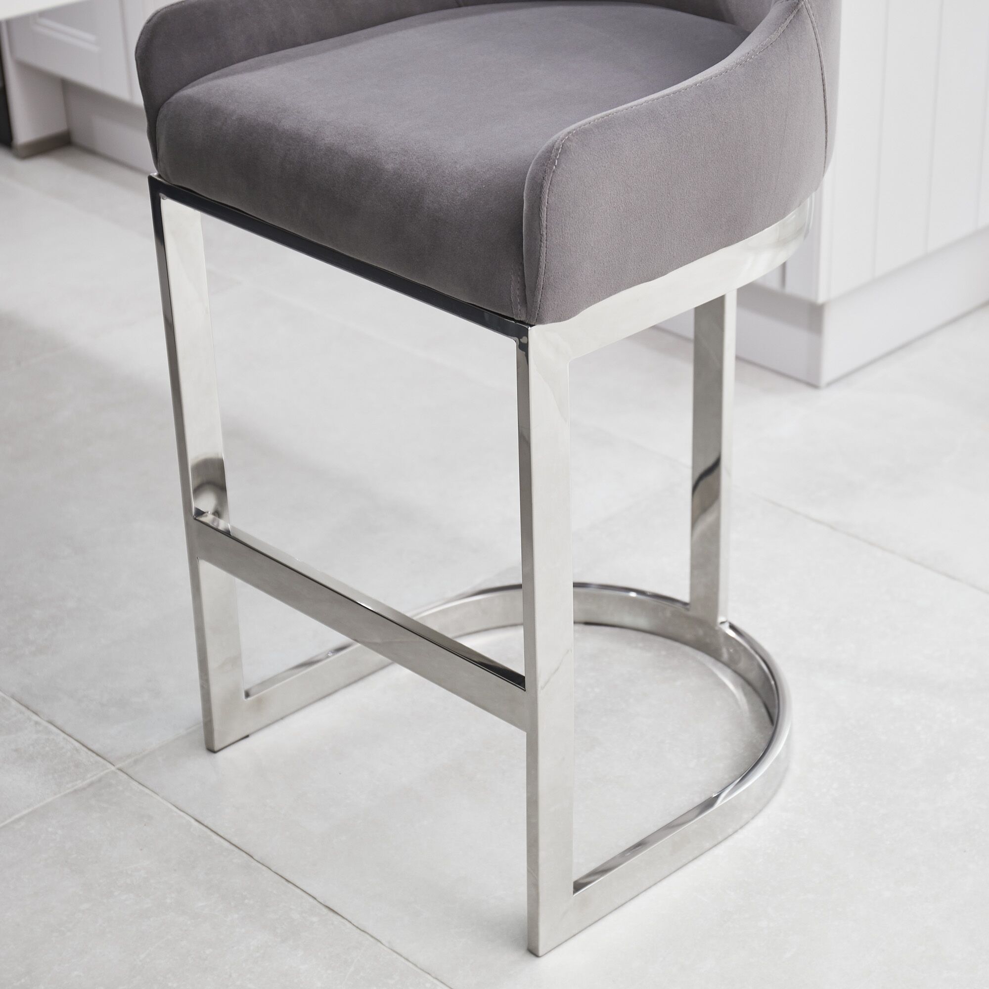 (Set of 2) Clara Grey Velvet Silver Counter Stool with a Stainless Steel Frame - Image 6