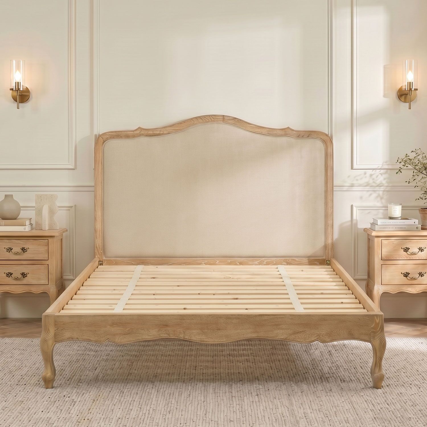 Clementine Whitewash Oak Upholstered Low Foot Board Bed - King - Image 5