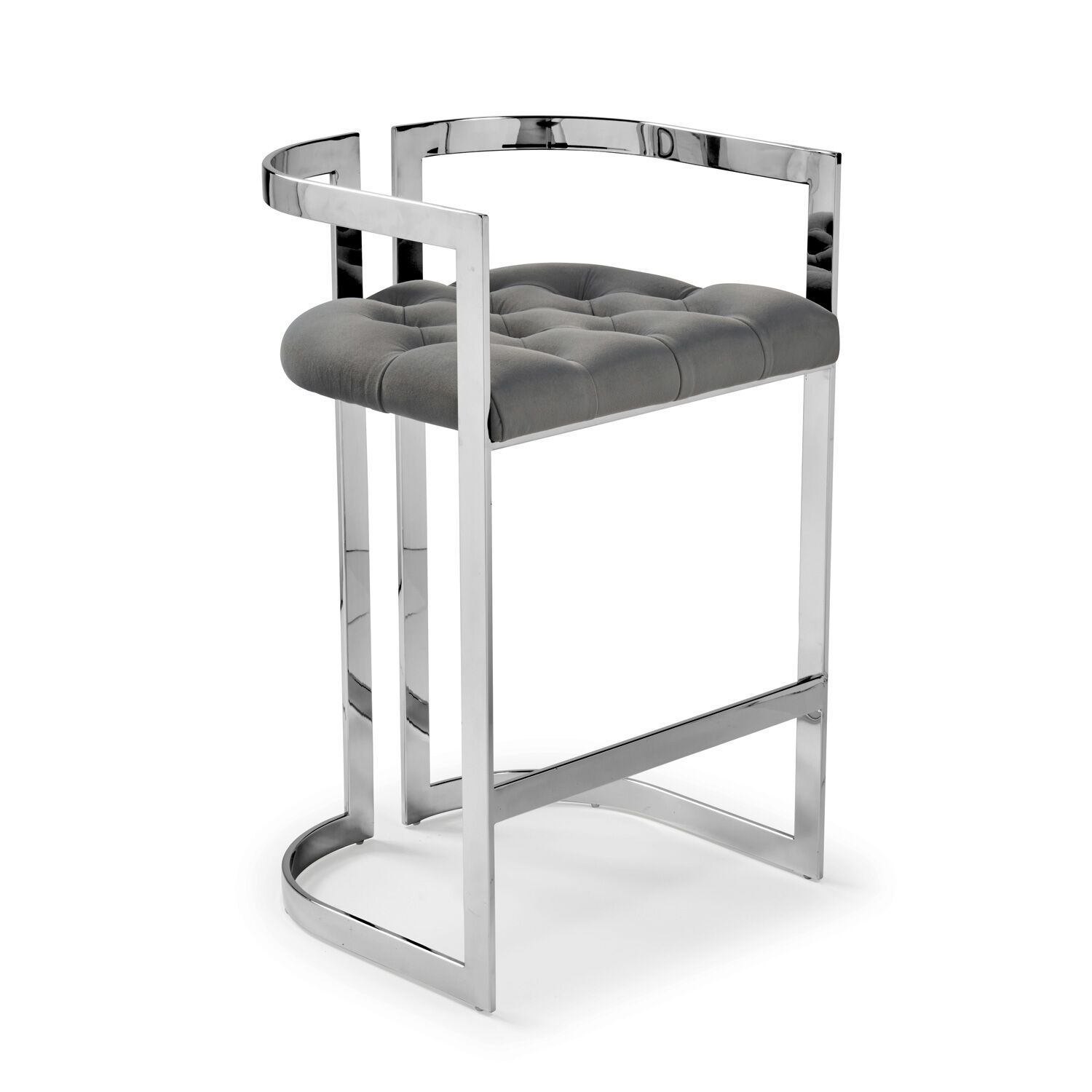 Annalise Grey Velvet Buttoned Kitchen Counter Stool - Image 4