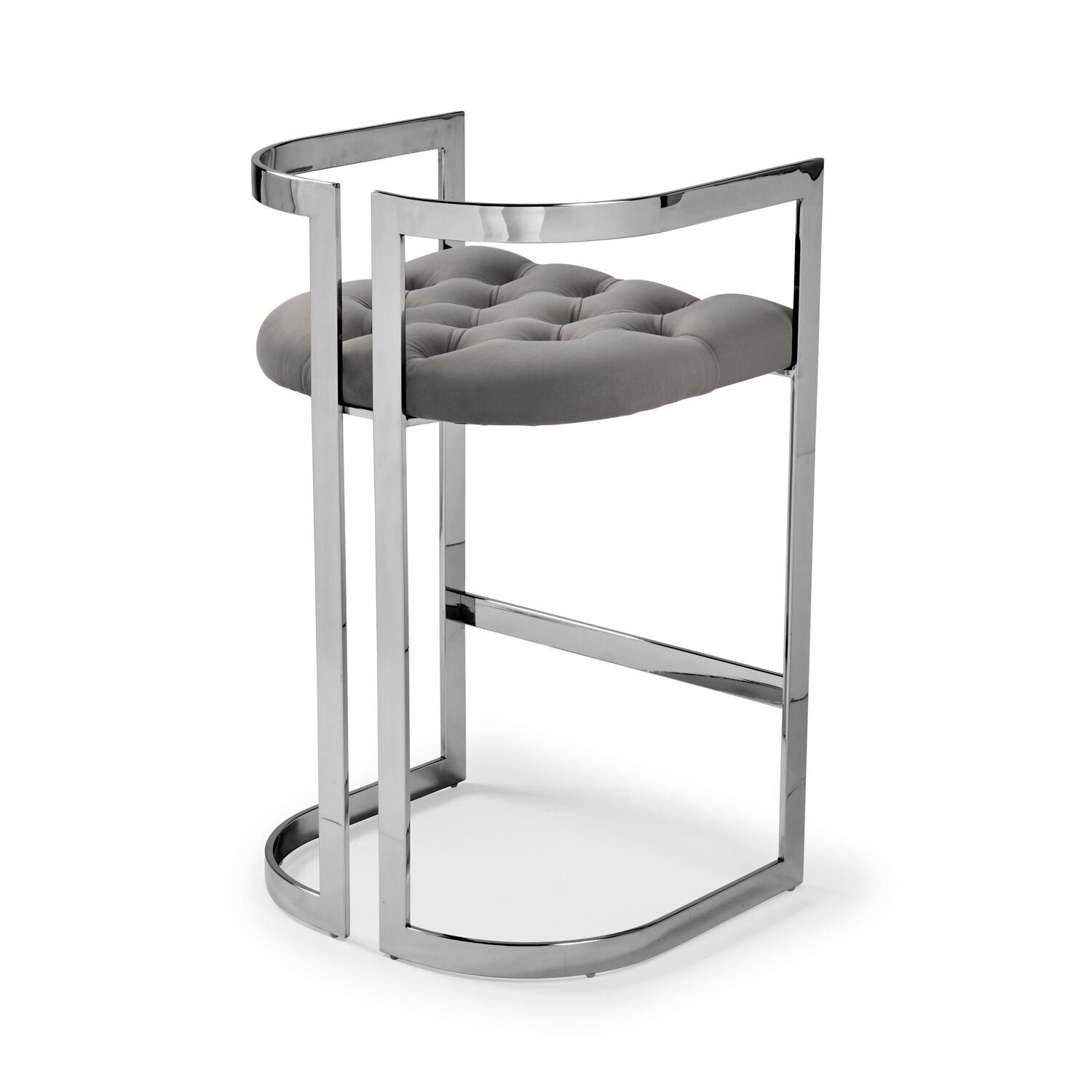 Annalise Grey Velvet Buttoned Kitchen Counter Stool - Image 5