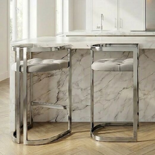 Annalise Grey Velvet Buttoned Kitchen Counter Stool - Image 2