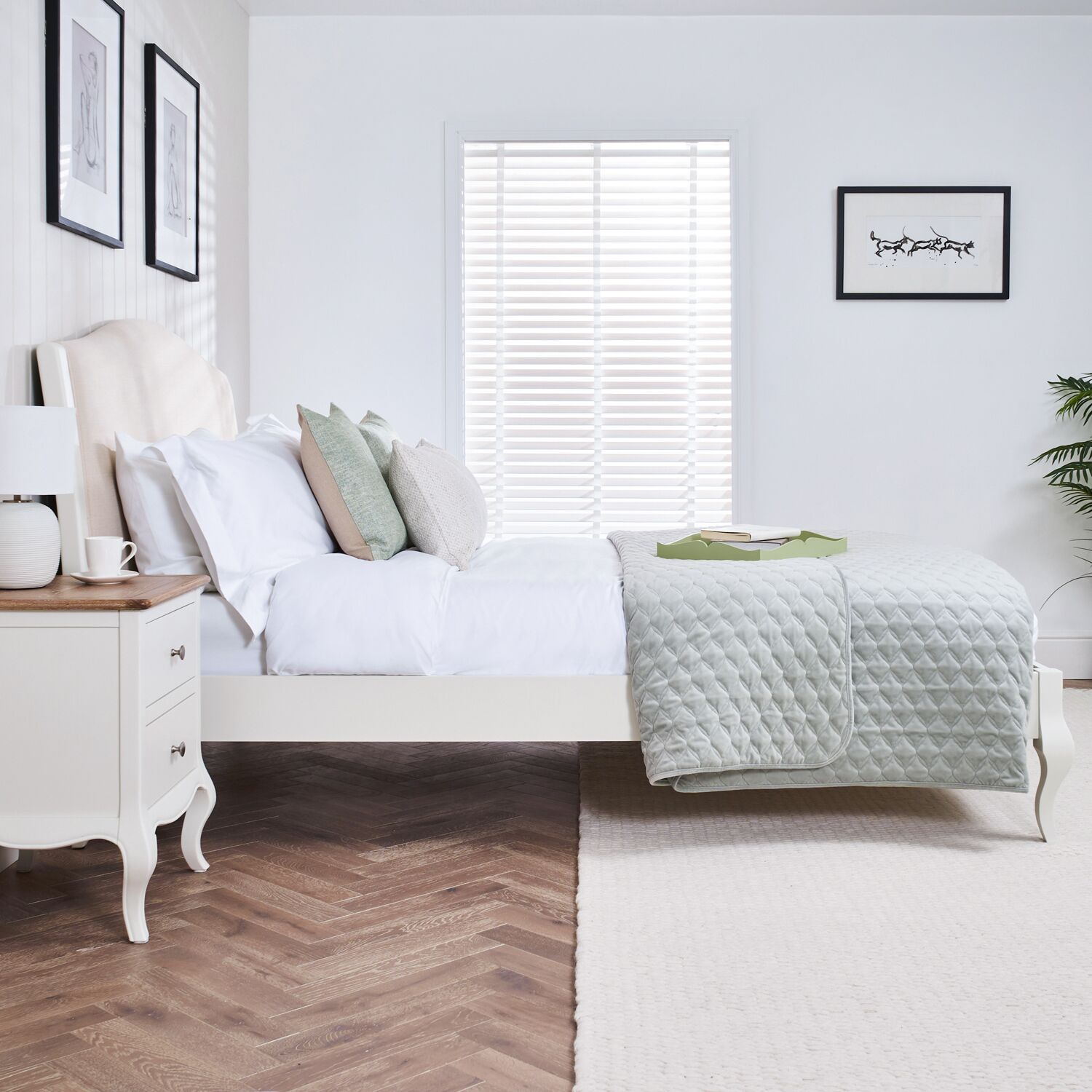 Lille French Chalk White Upholstered Low Foot Board Bed - King Size - Image 3